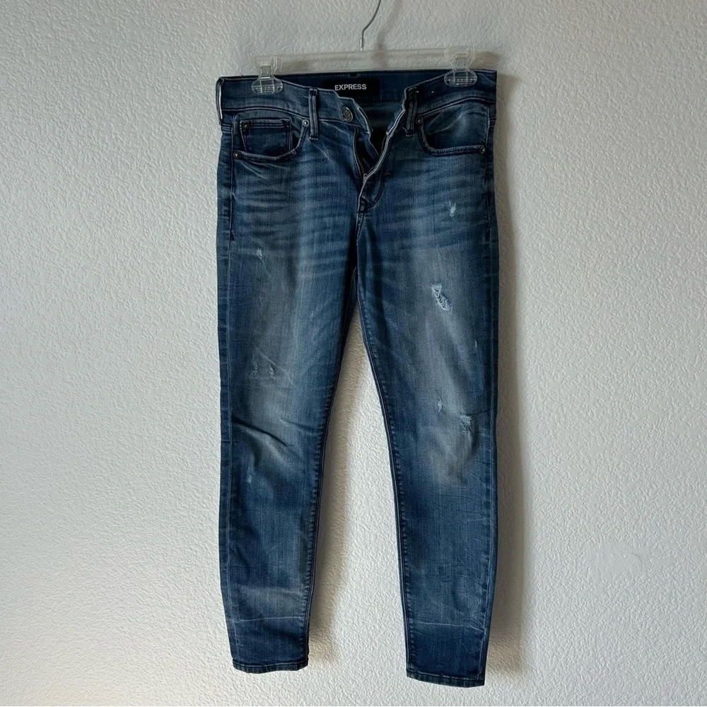Express Faded distressed Women’s 0 Mid Rise Legging, Skinny Blue Denim Jeans